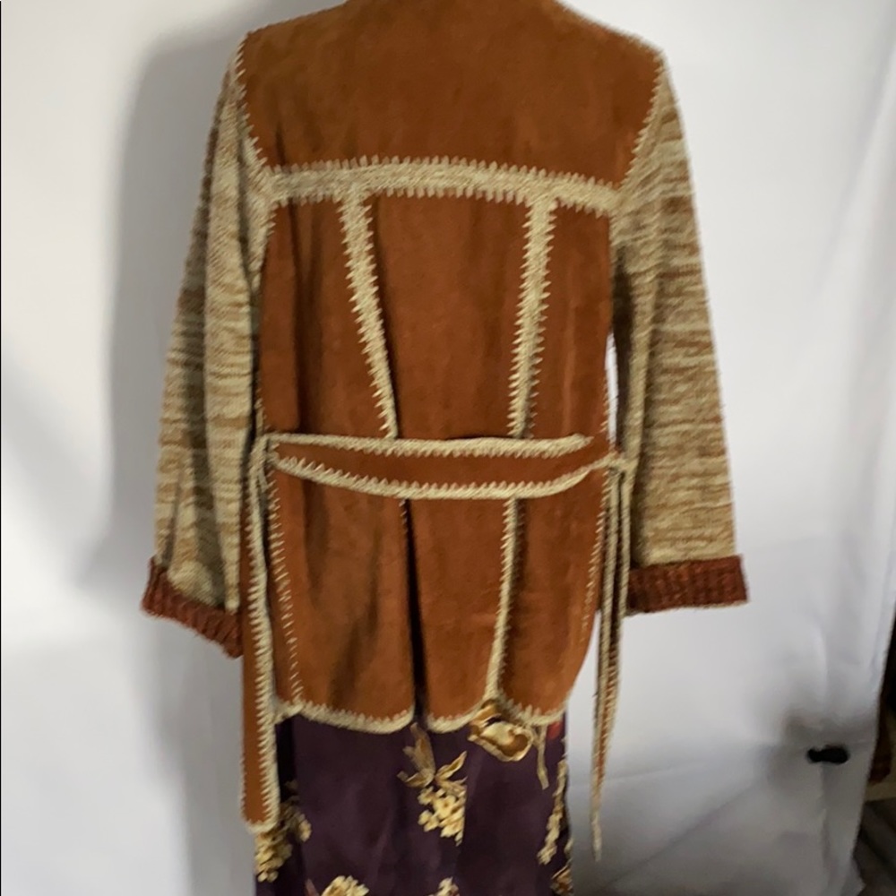 Vintage tribal aztec leather wool belted sweater - Picture 6 of 8